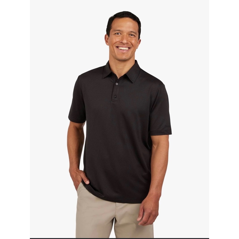 Mens Dark Blue Textured Polo Shirt Short Sleeve Casual Golf Shirt